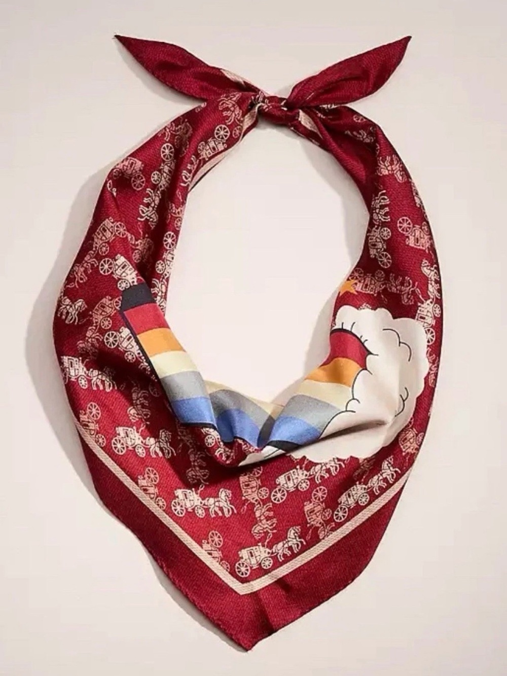 COACH HORSE AND CARRIAGE RAINBOW PRINT SILK DIAMOND SCARF - Picture 2 of 6